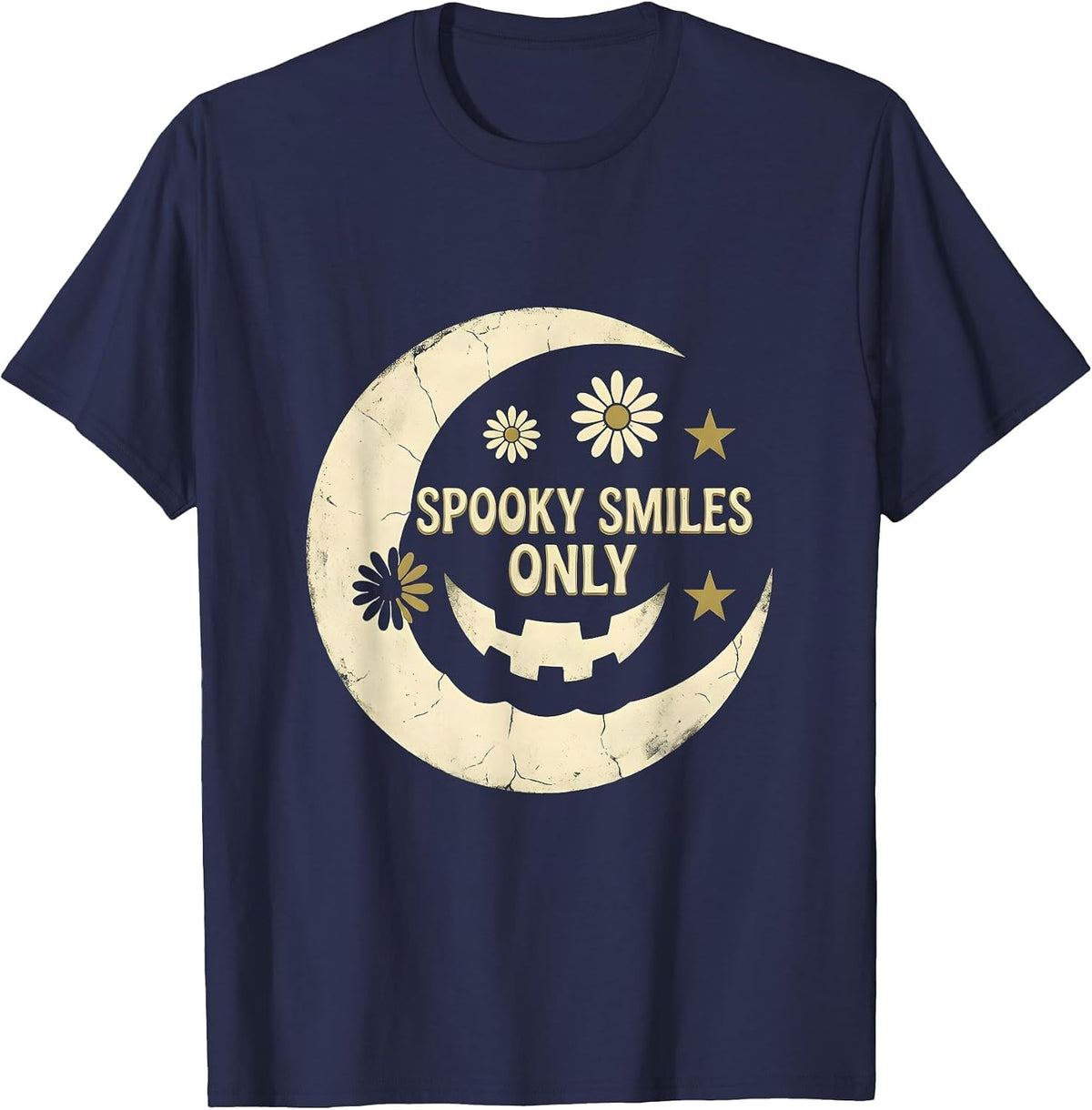 Men's Spooky Smiles Only Dental Halloween Design T-Shirt - Navy Blue