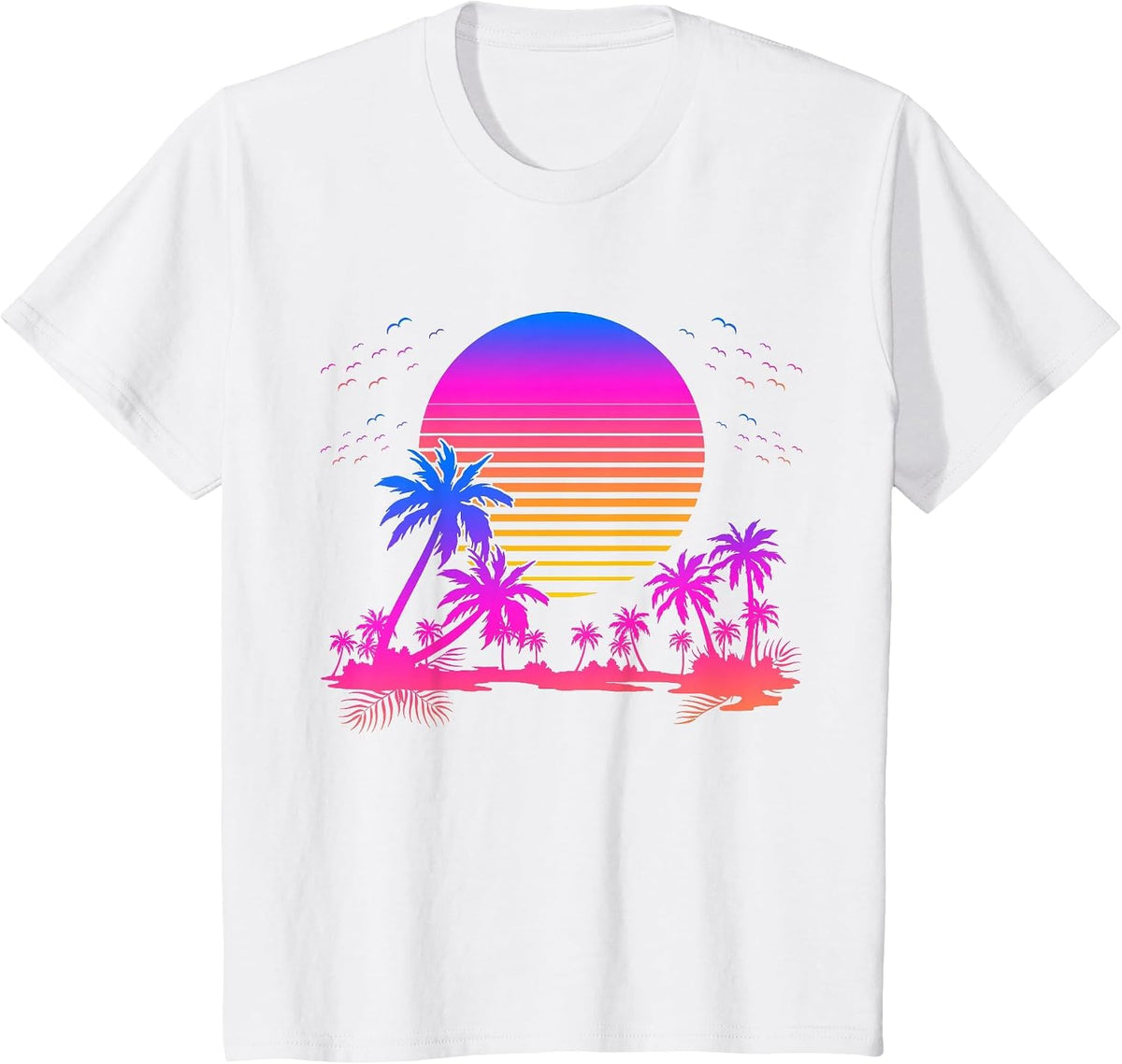 Synthwave Summer 1980s Art Retro Palm Trees Vaporwave T-Shirt - White