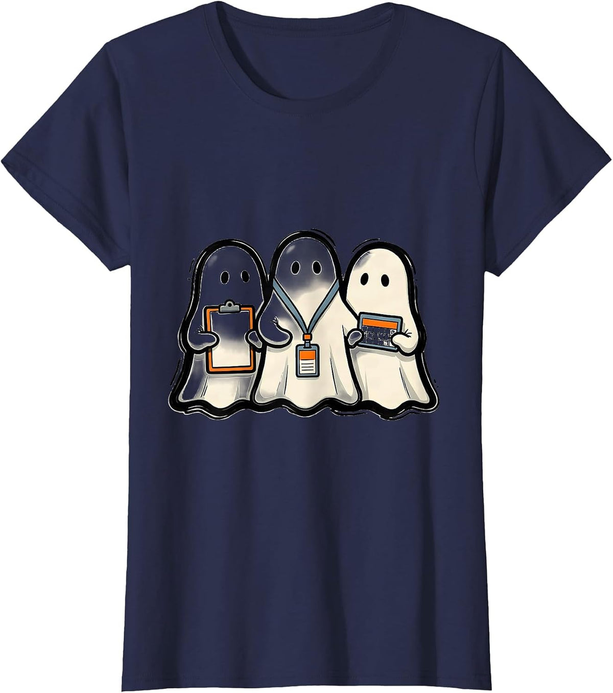 Women's Ghost Para Normal Activities Paraprofessional Halloween T-Shirt - Navy Blue