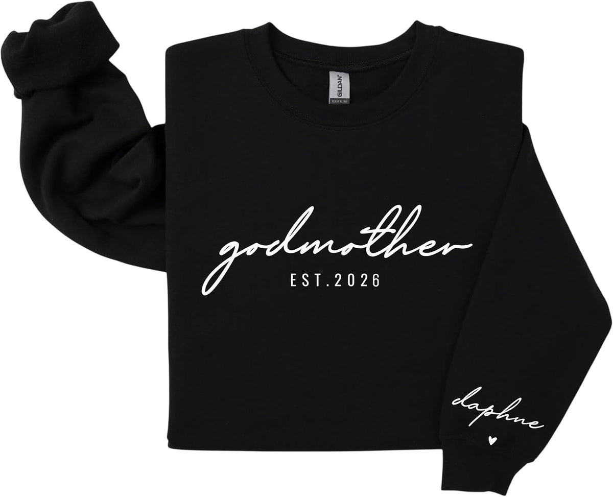 Personalized Godmother Sweatshirt with Kid Names on Sleeve, Custom Godmother Gift, God Parents Gifts, Mother's Day - Design 2