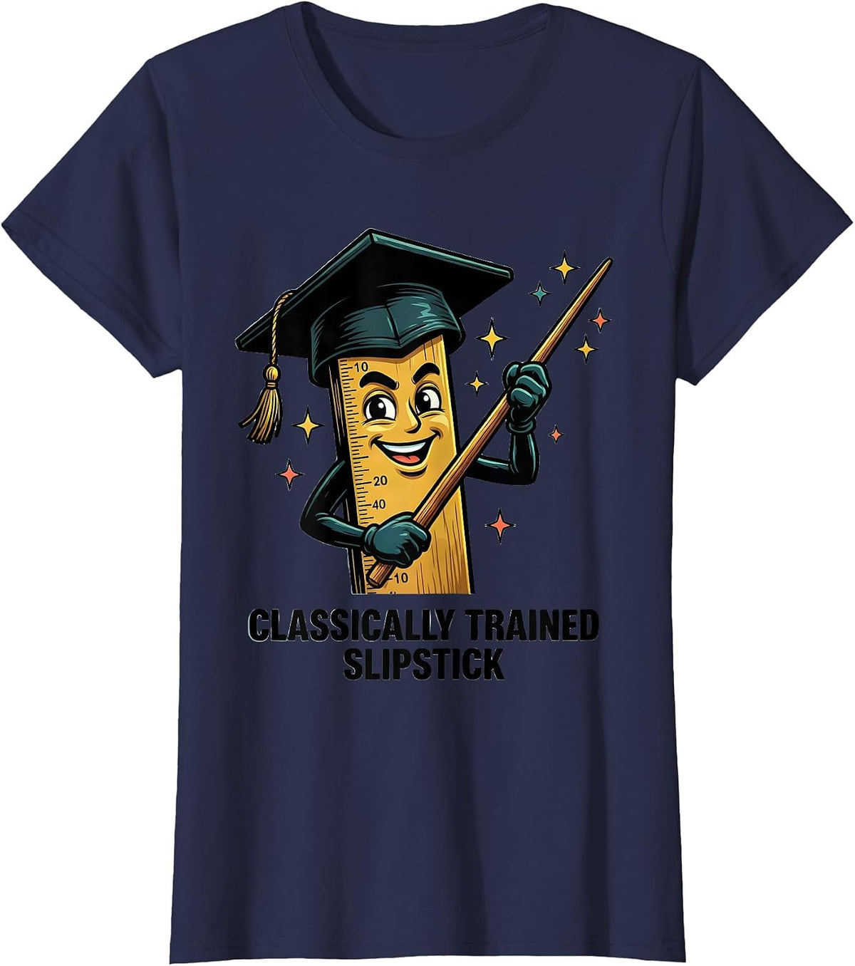 Women's Classically Trained Slipstick Cartoon Retro Math Engineer T-Shirt - Navy Blue