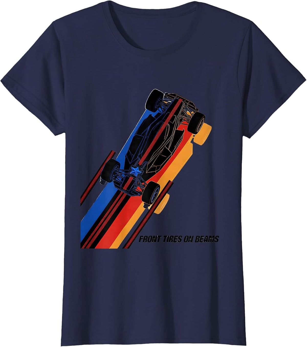 Women's Front Tires On Beams Futurist RC Drag Racing Patriotic T-Shirt - Navy Blue
