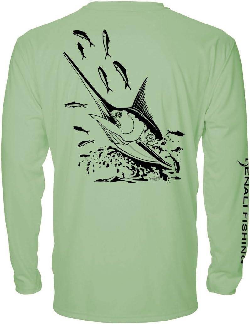 Denali Men's Fishing Tournament Marlin Teaser UPF 50+ Long Sleeve T-Shirt, UV Protection, Signature Logo Fisherman's Shirt -