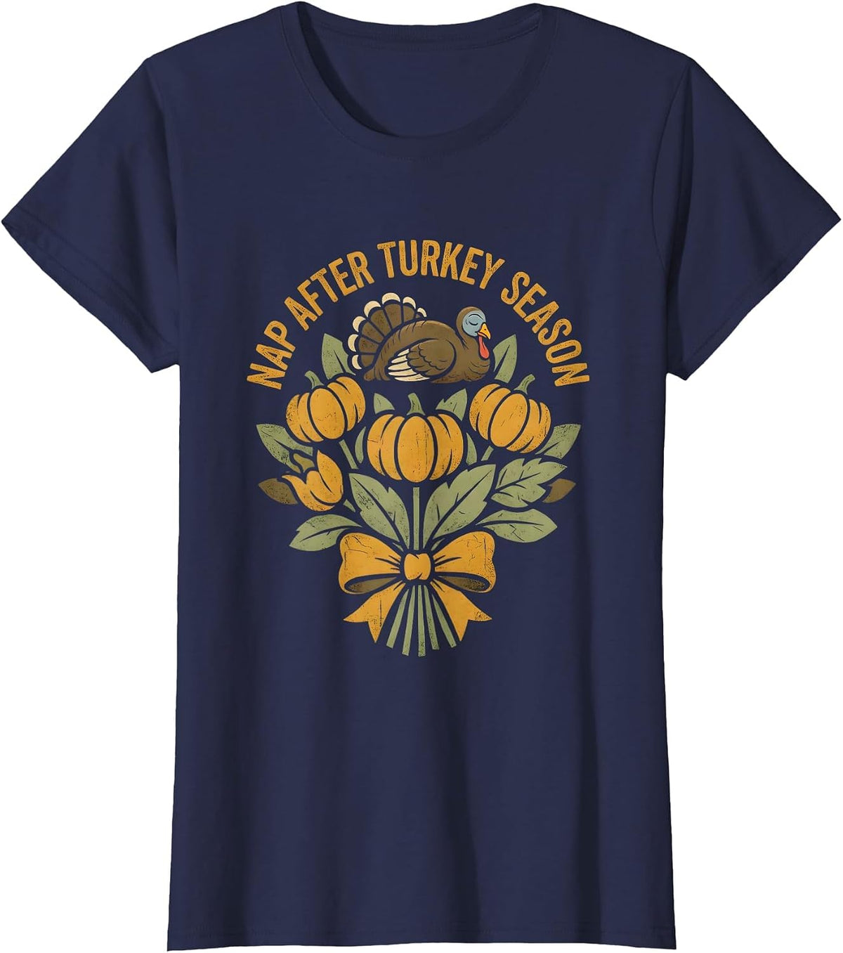Women's Nap After Turkey Season Thanksgiving Design T-Shirt - Navy Blue