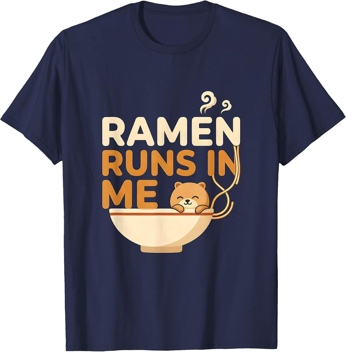Men's Ramen Runs In Me Kawaii Anime Animal Food Lover Humor T-Shirt - Navy Blue