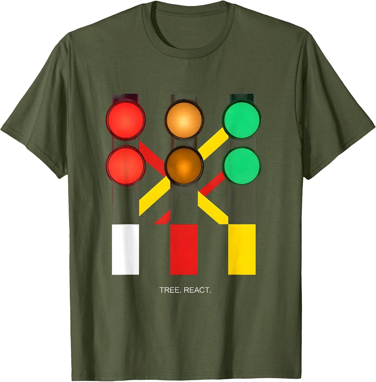 Men's Tree React Bauhaus Modernist Drag Racing RC Car Enthusiast T-Shirt - Olive Green