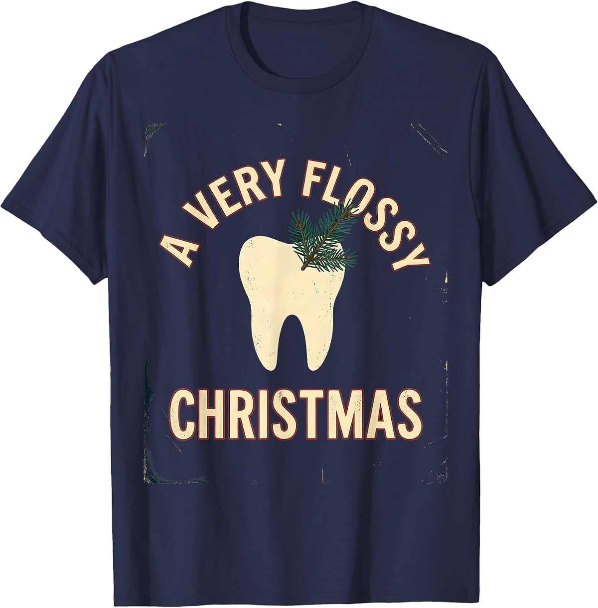 Men's A Very Flossy Christmas Vintage Dental Holiday Humor Dentist T-Shirt - Navy Blue