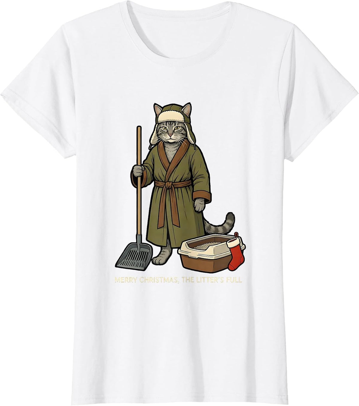 Merry Christmas The Litter's Full Funny Cat Lover Ugly T-Shirt - White