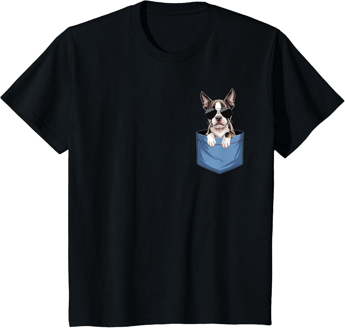 Cute Pocket Boston Terrier Lover Dog Mom T-Shirt - Black