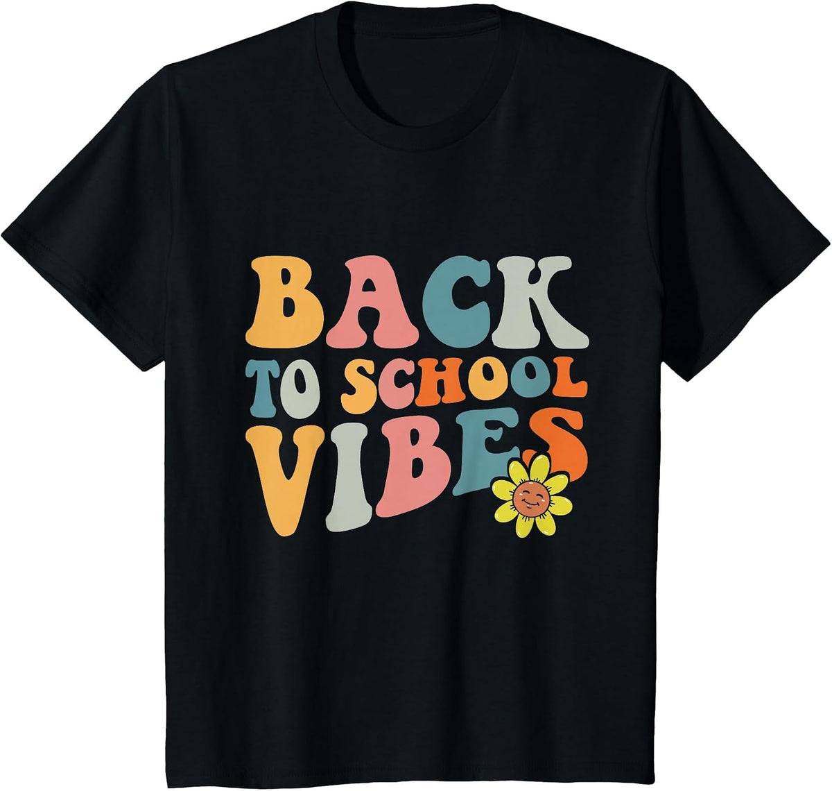 Back to School Vibes Retro Groovy Kids Students Teachers T-Shirt - Black