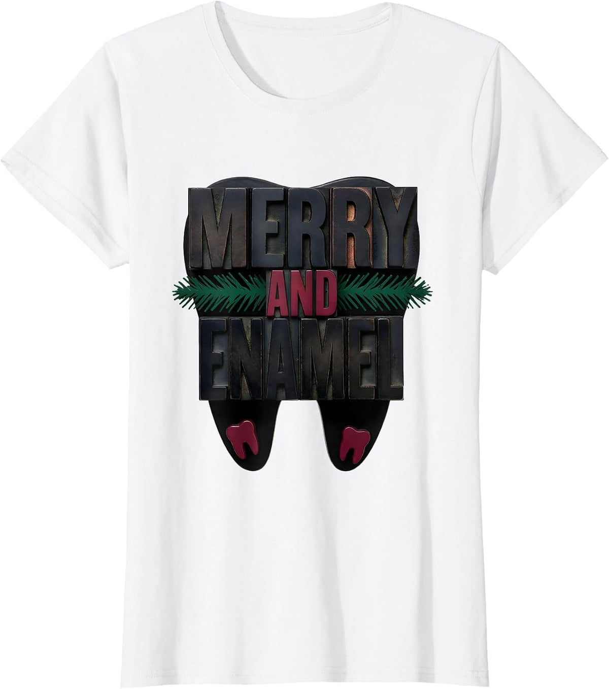 Women's Merry and Enamel Funny Dental Christmas Dentist Dental T-Shirt - White