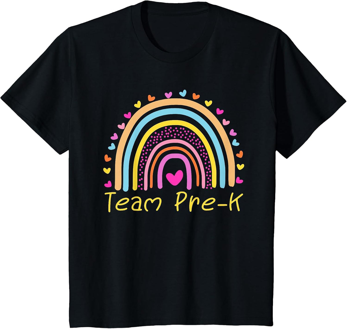 Back to School Team Pre-K Squad Crew Teacher Rainbow T-Shirt - Black
