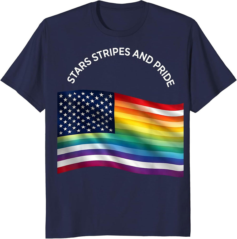 Stars Stripes and Pride American Flag Design T-Shirt - Navy Blue