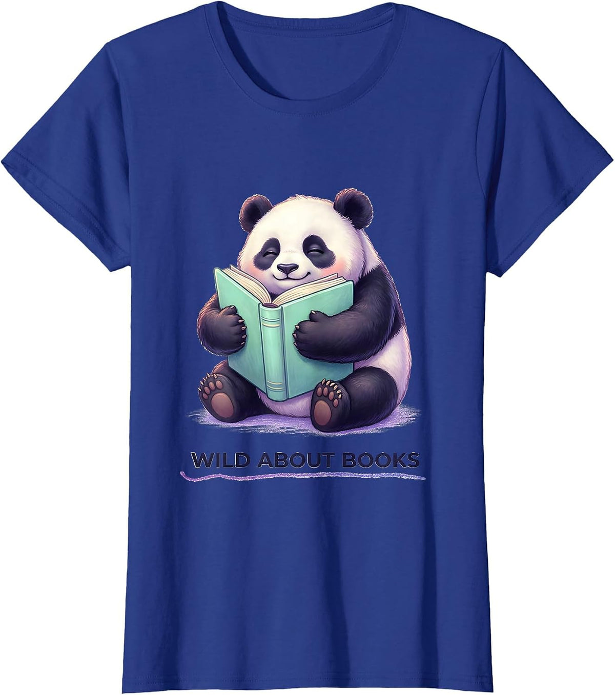 Women's Wild About Books Cute Kawaii Panda Teacher Back To School T-Shirt - Royal Blue