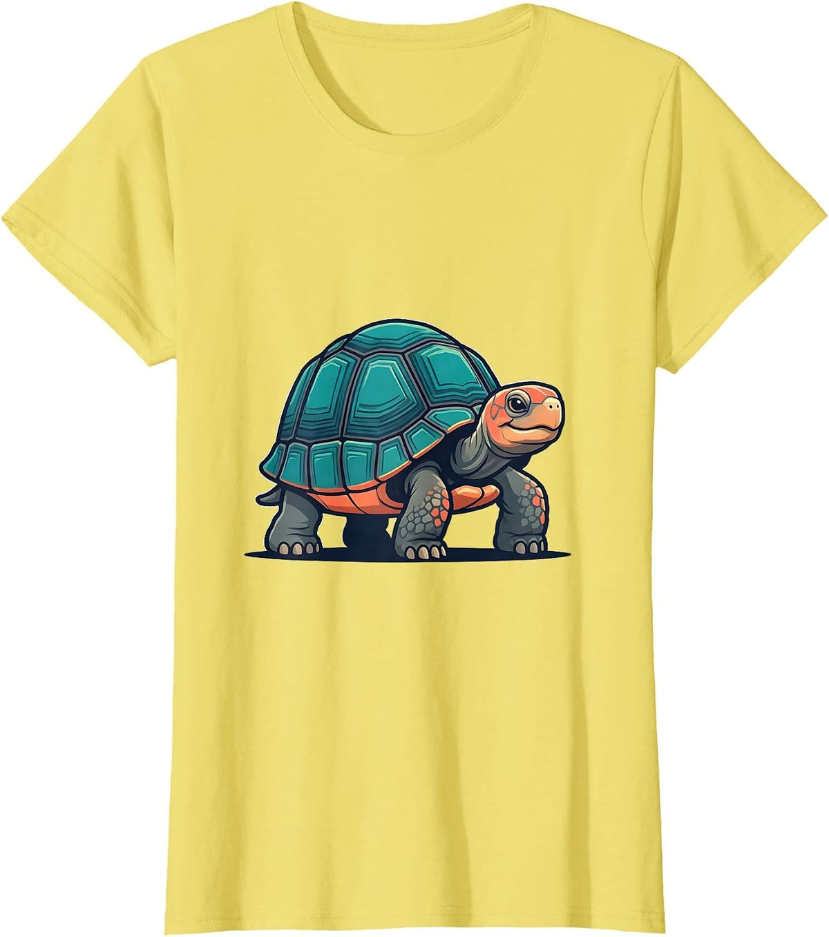 Women's Cheerful Tortoise Flat Vector Reptile Lover Novelty T-Shirt - Lemon Yellow