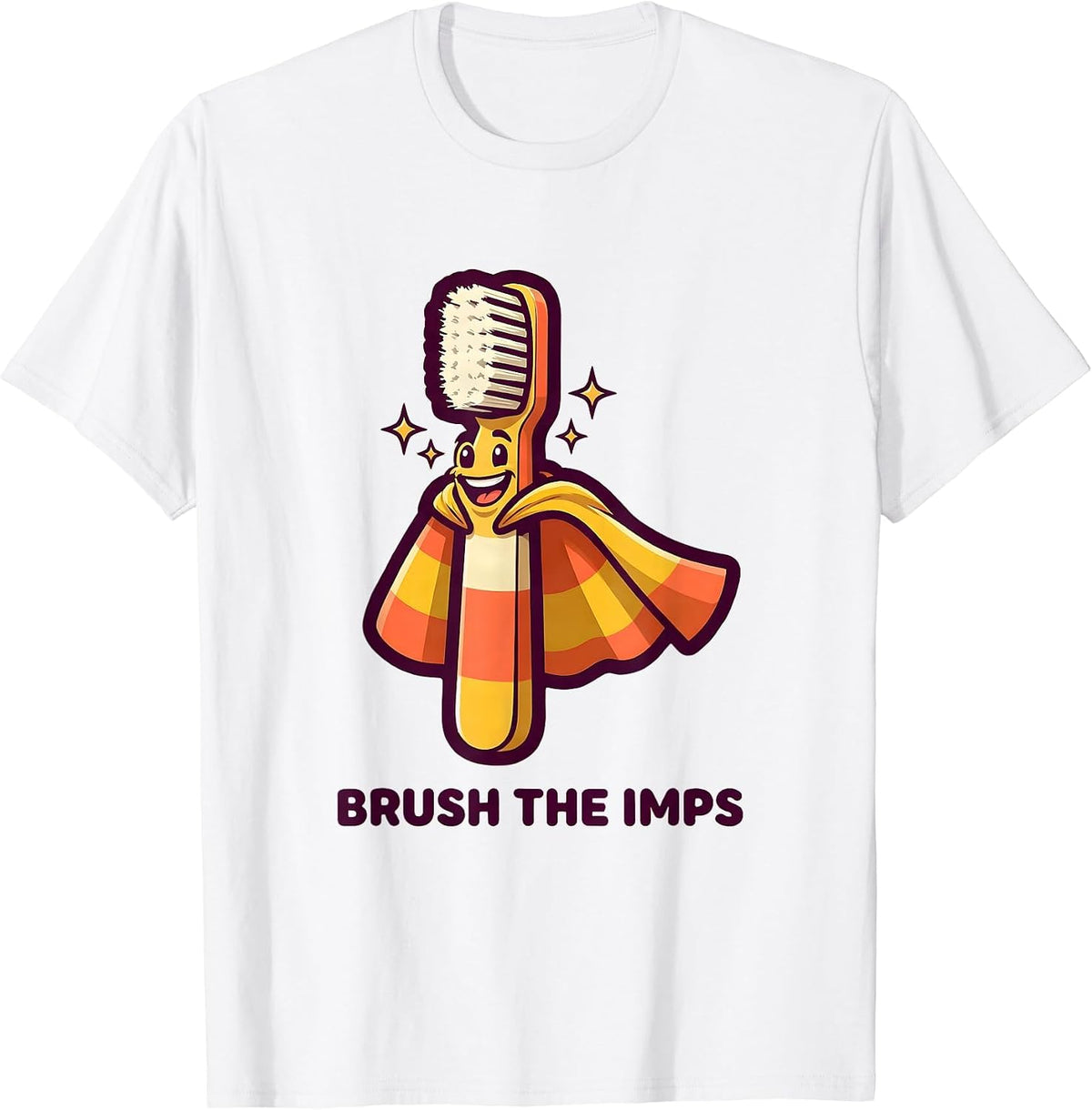 Men's Brush the Imps Mascot Logo Funny Dental Halloween Costume T-Shirt - White
