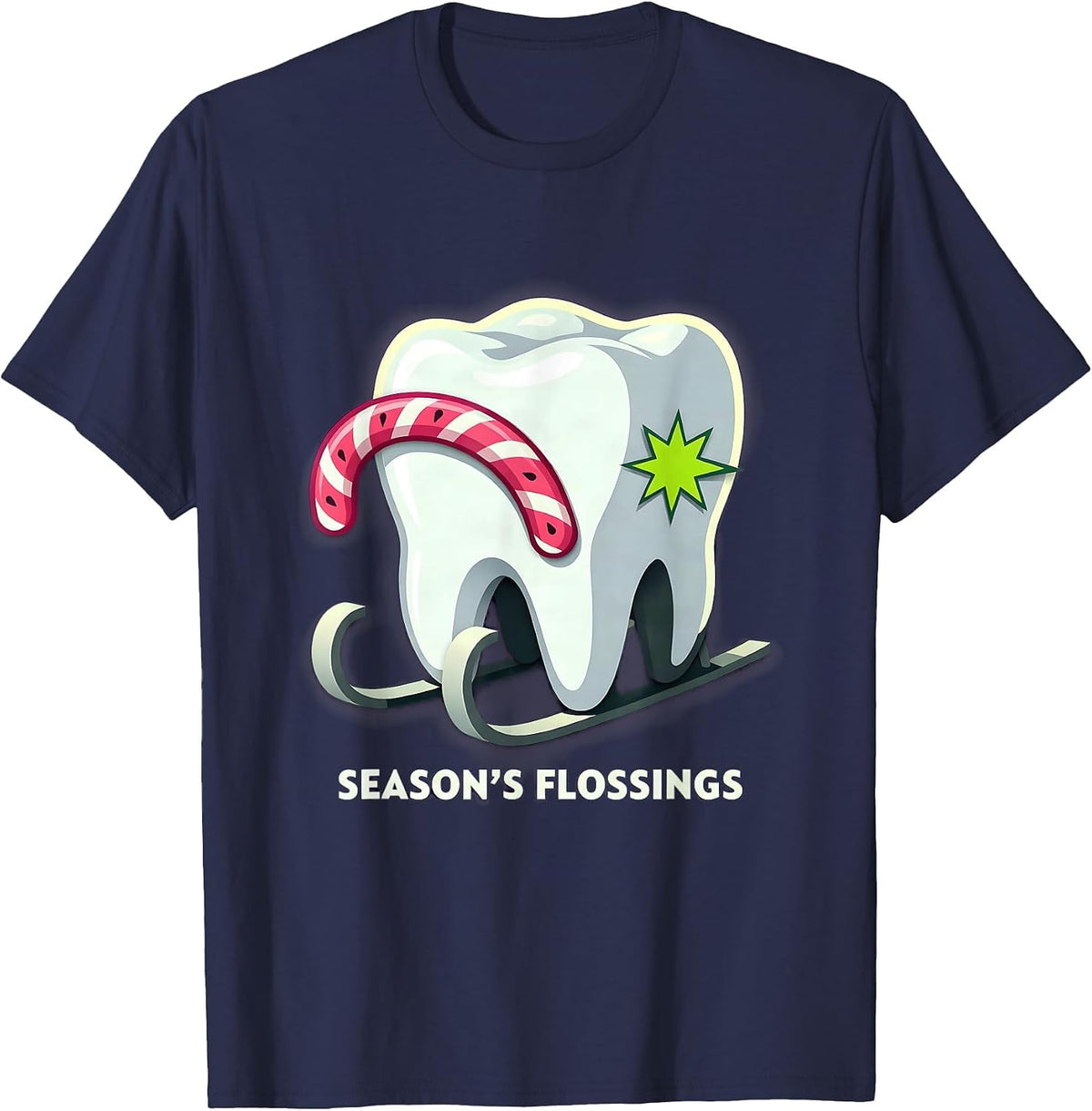 Men's Season's Flossings Funny Dental Christmas Dentist Dental T-Shirt - Navy Blue