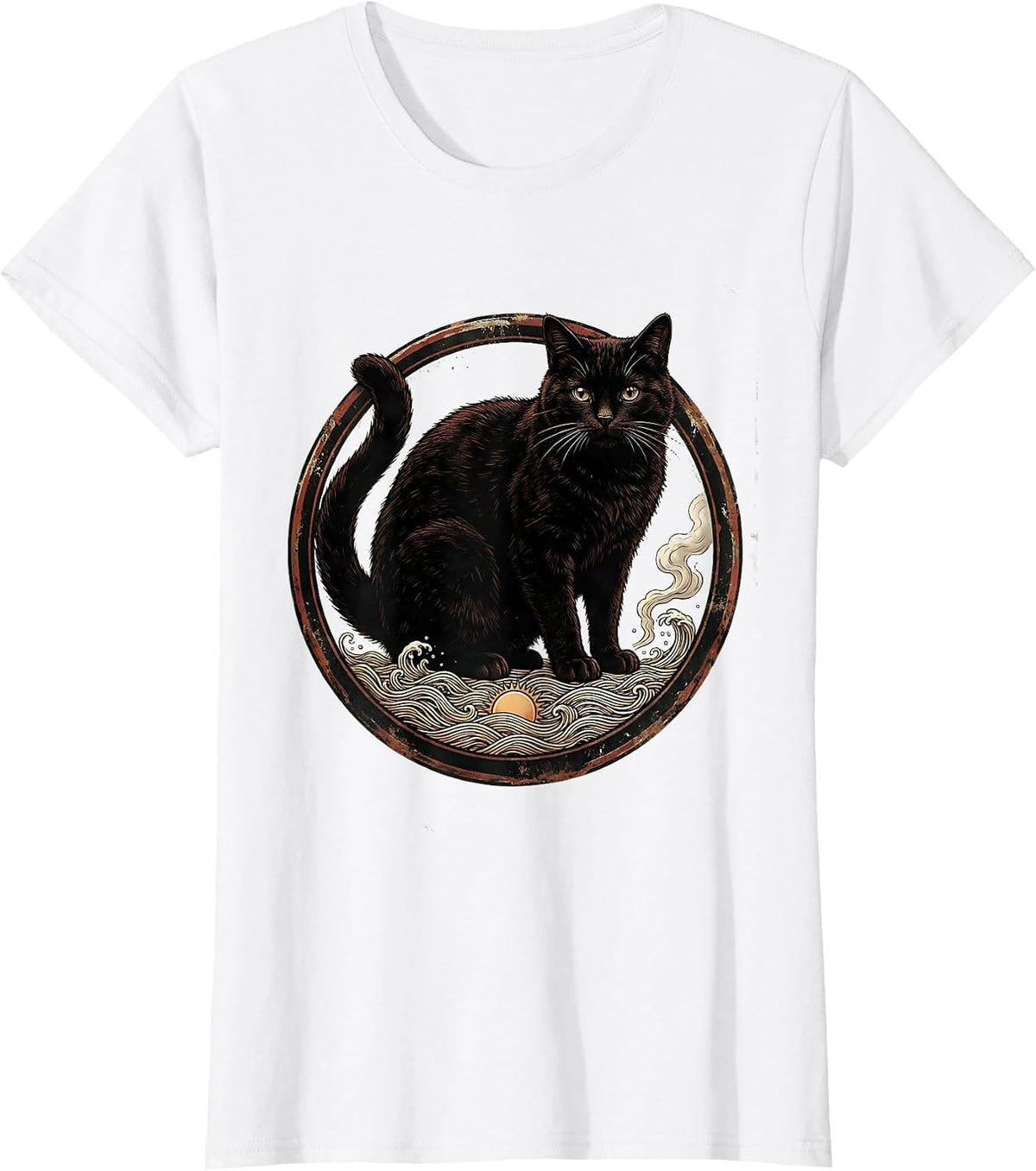 Women's Cat Ramen Kaiju Vintage Anime Art Japanese Cat Lover T-Shirt - White