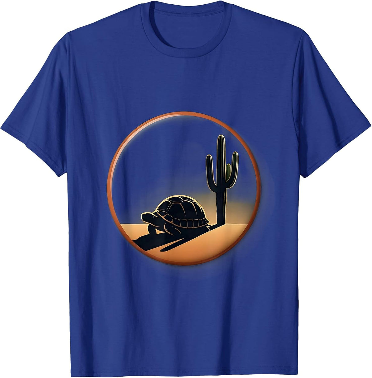 Tortoise Napping Under a Cactus Illustration T-Shirt - Royal Blue