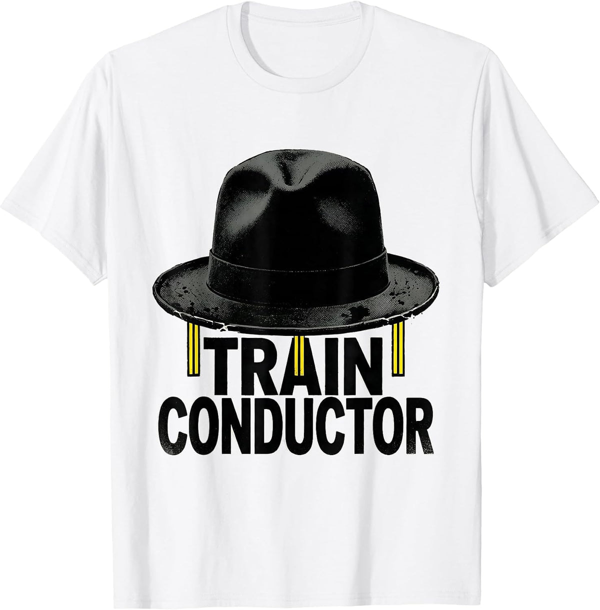 Men's Train Conductor Stencil Graphic Halloween Costume T-Shirt - White