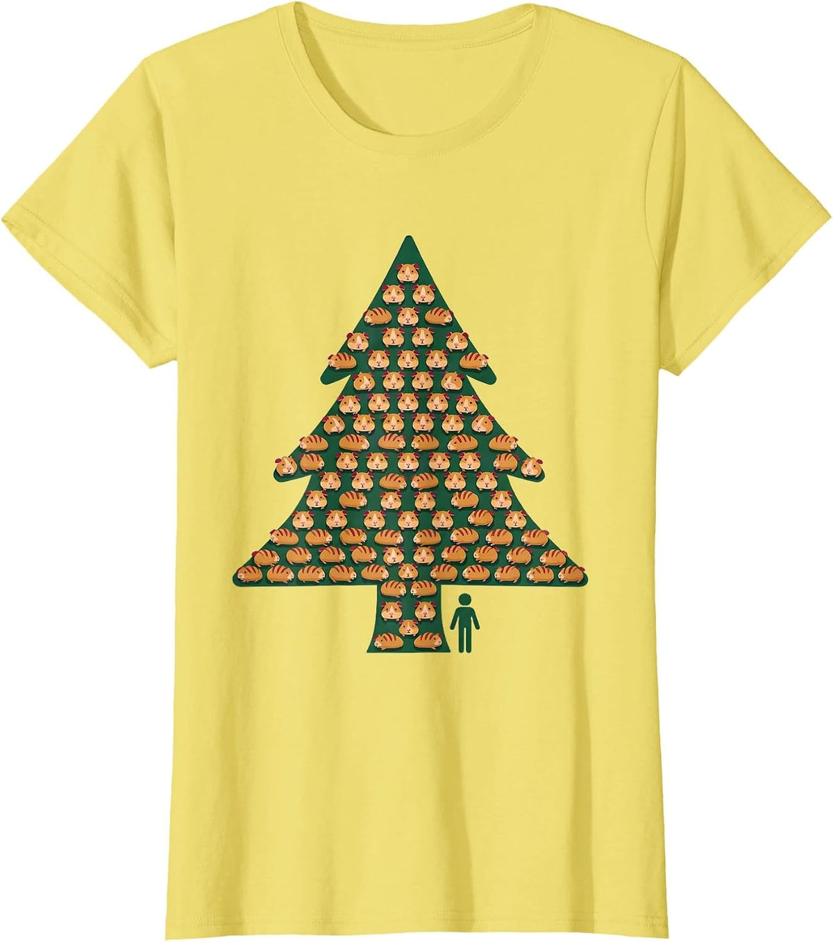 Women's Guinea Pig Christmas Tree Holiday Pet Lover Humor T-Shirt - Lemon Yellow