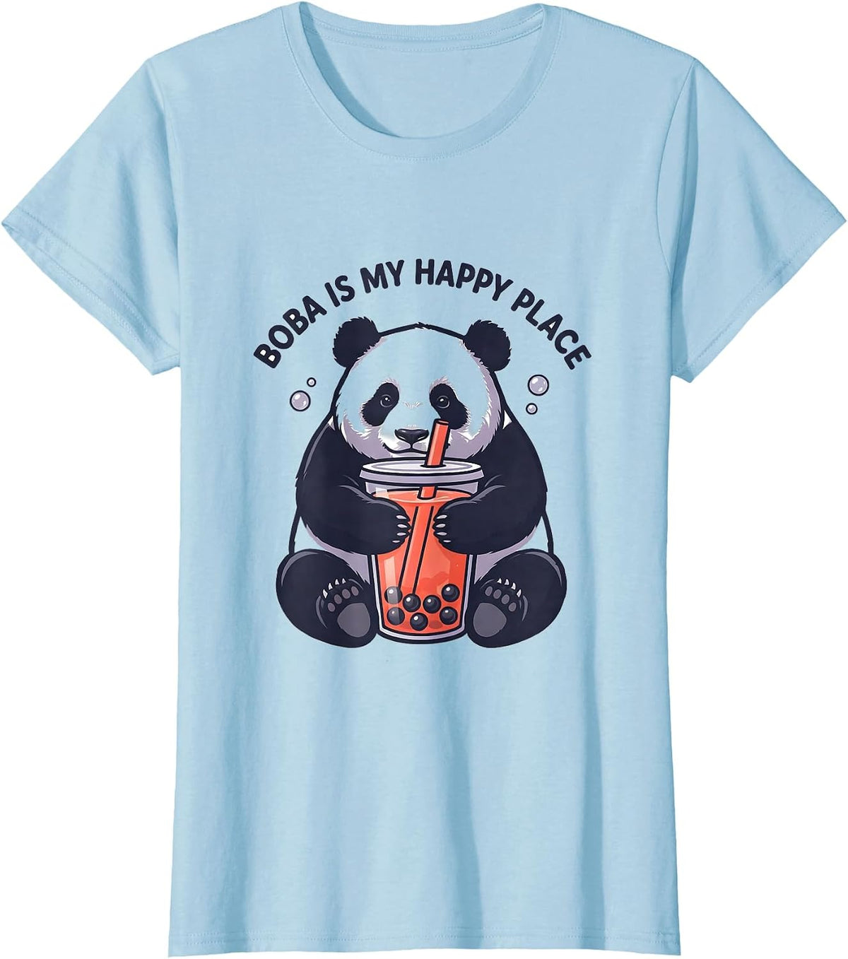 Boba Is My Happy Place Kawaii Panda Boba Tea Lover T-Shirt - Baby Blue
