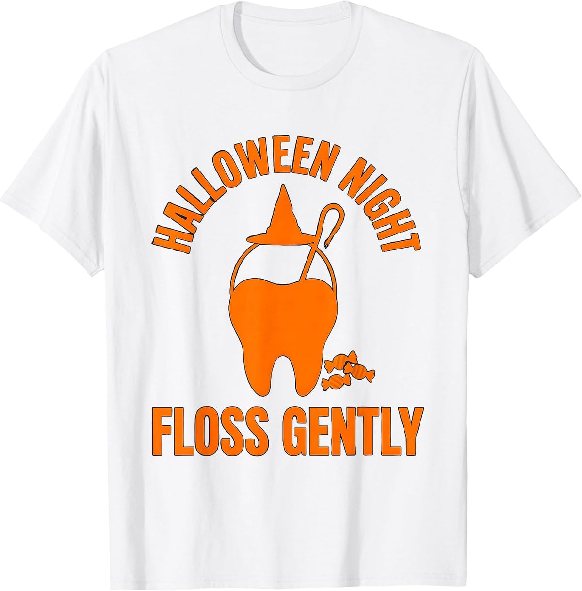 Men's Halloween Night Floss Gently Dental Humor Costume T-Shirt - White
