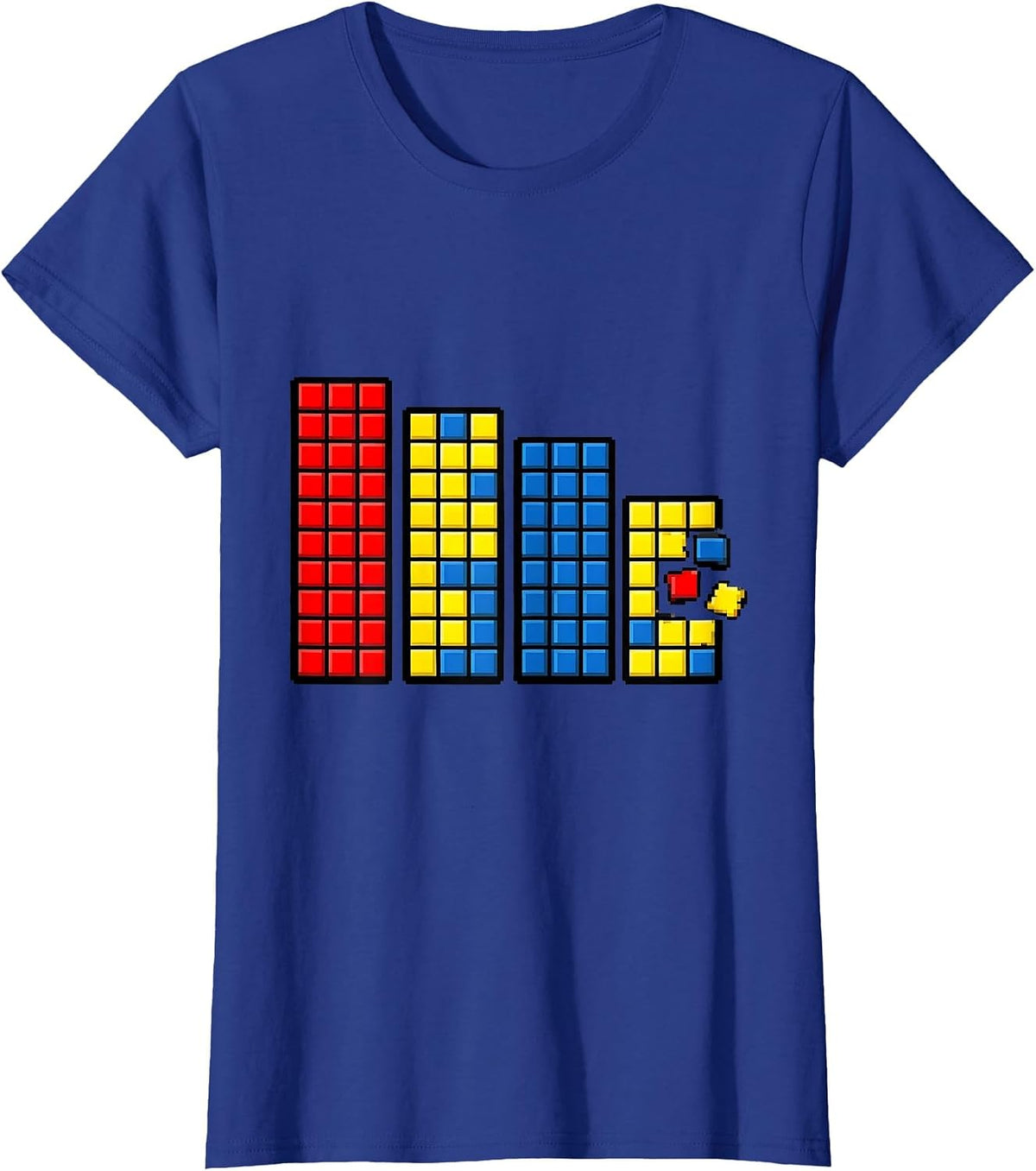 Women's Pixel Art Cube Panel Puzzle Speed Cubing Math Nerd T-Shirt - Royal Blue