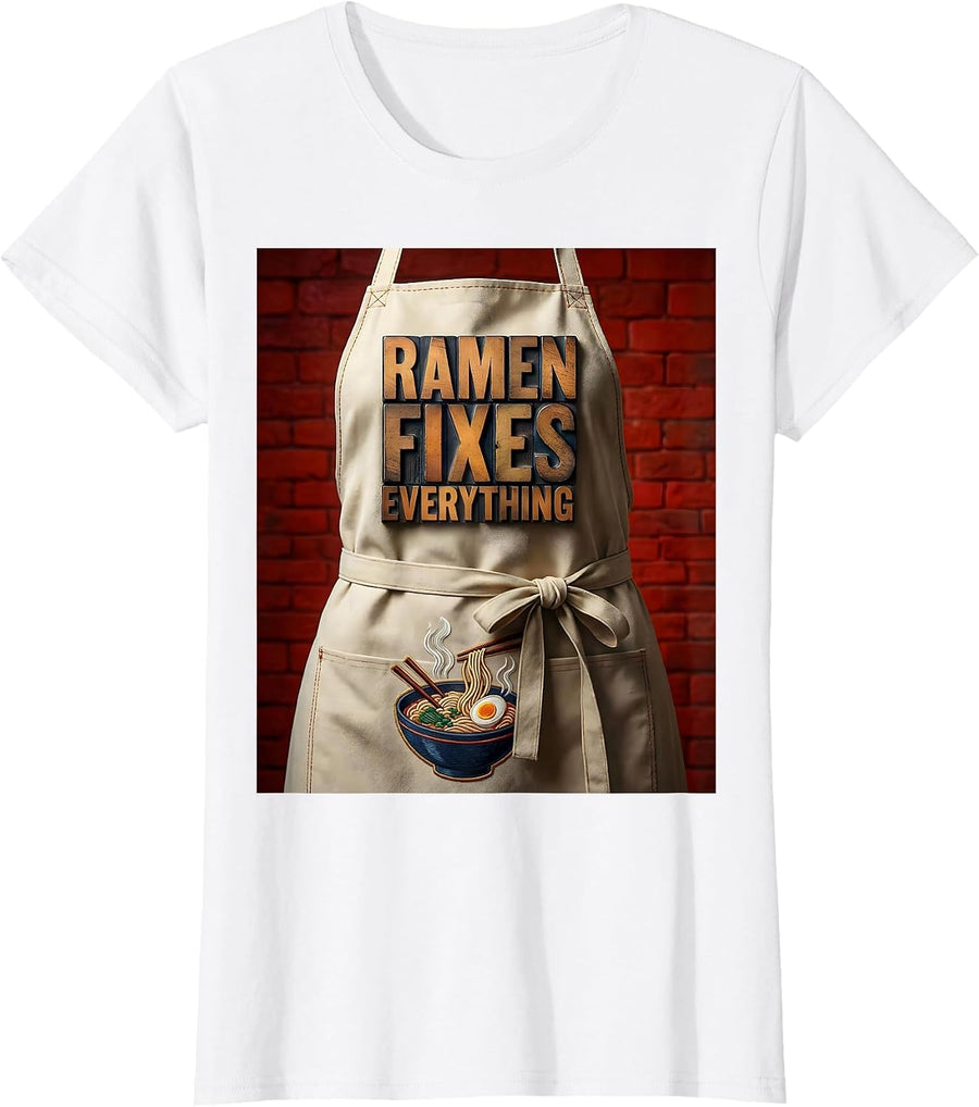 Women's Ramen Fixes Everything Japanese Noodle Design T-Shirt - White
