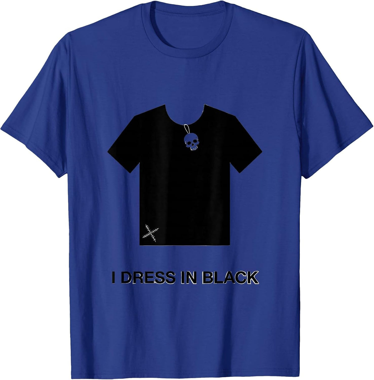 Men's I Dress In Black Minimalist Y2K Grunge Goth Alt Skull T-Shirt - Royal Blue