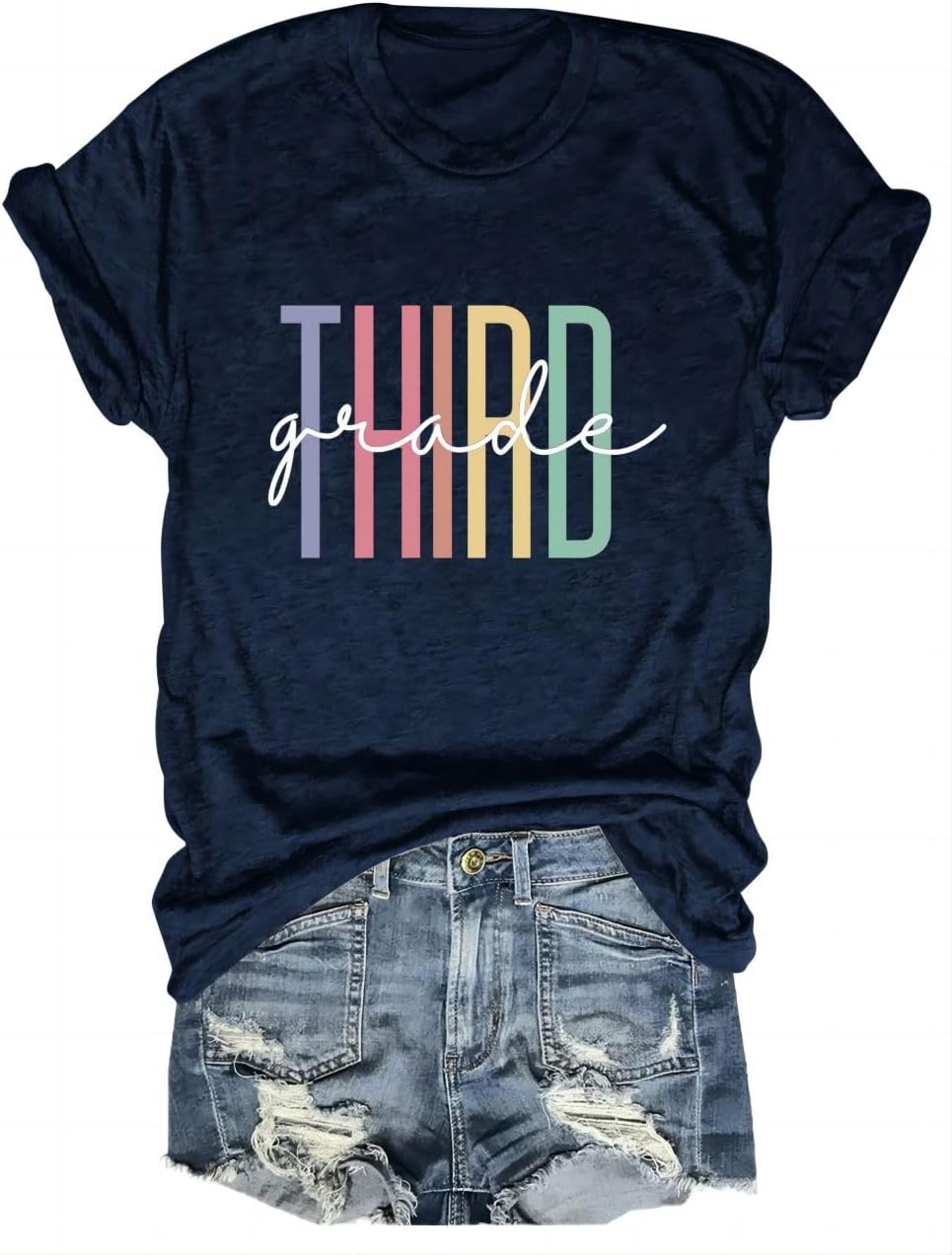 Third Grade T-Shirt for Women 3rd Grade Teacher Shirt Teacher Appreciation Short Sleeve Shirt Teacher Gift Tee - Navy