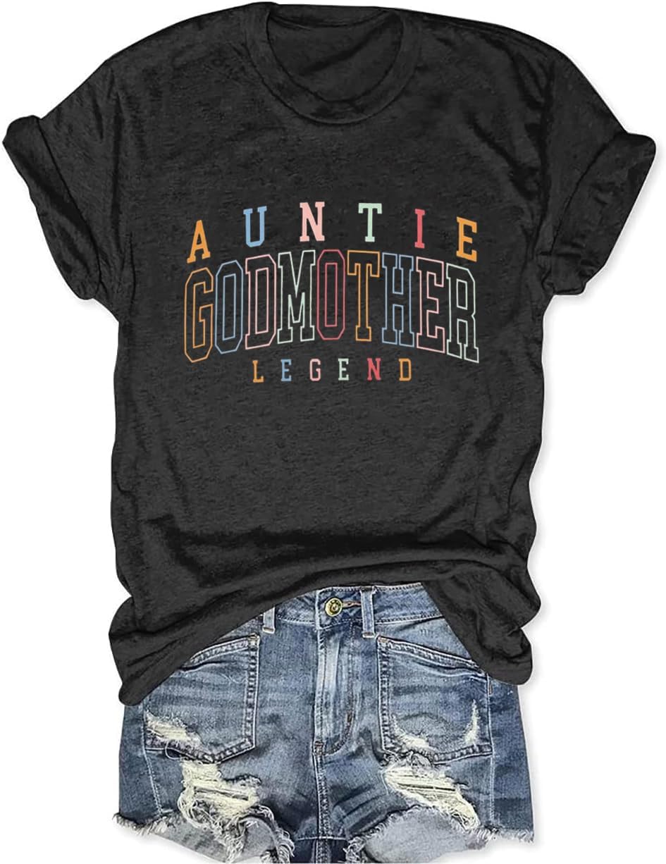 Auntie Shirts Women Godmother Legend Aunt Tshirt Funny Letter Print Short Sleeve Graphic Tees Tops - Dark Gray