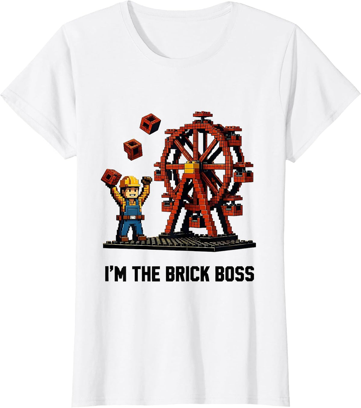 Women's I'm The Brick Boss Pixel Art Master Builder Birthday Humor T-Shirt - White
