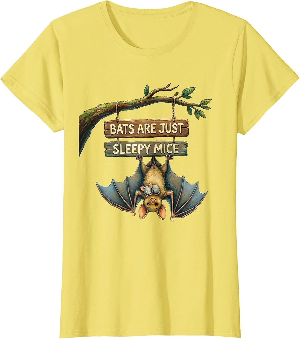 Bats Are Just Sleepy Mice Funny Bat Lover Animal Humor T-Shirt - Lemon Yellow