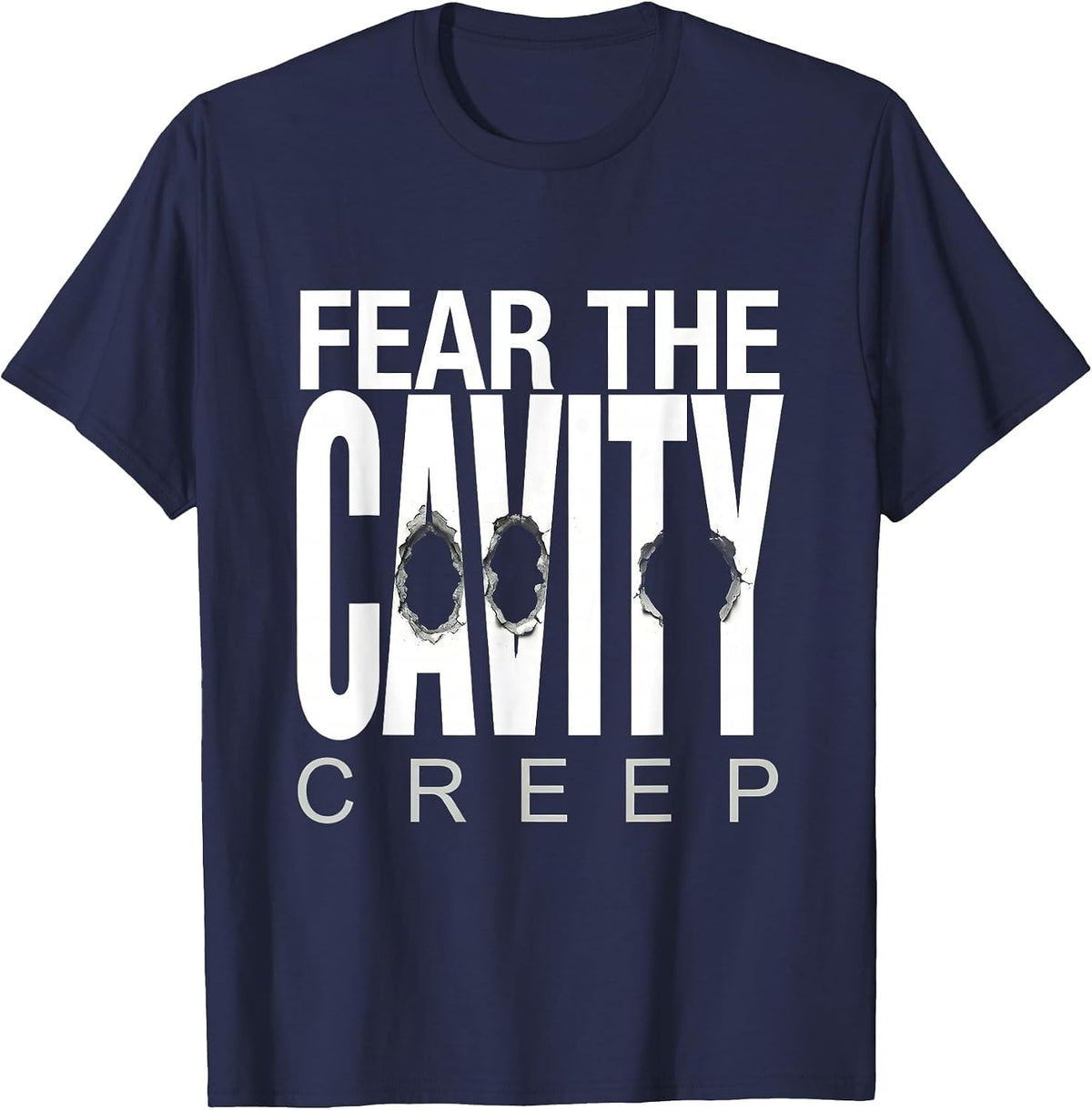 Fear the Cavity Creep Dental Halloween Design T-Shirt - Navy Blue