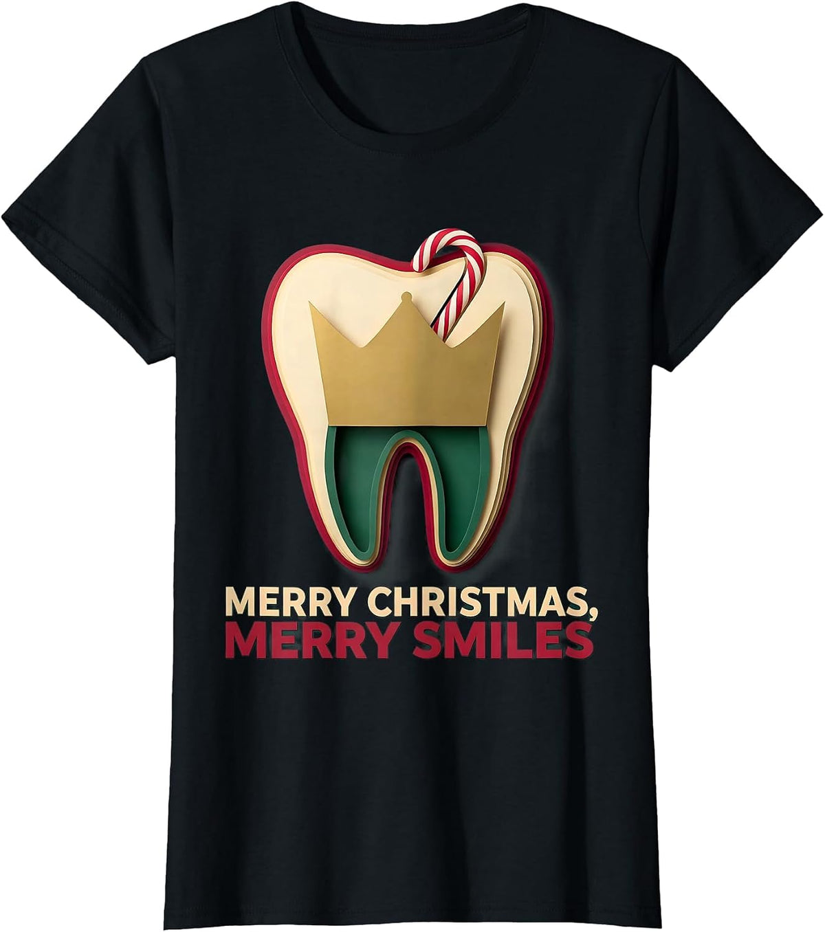 Women's Merry Christmas, Merry Smiles Funny Dental Christmas Dentist T-Shirt - Black