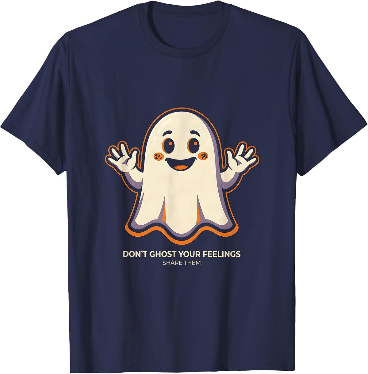 Men's Don't Ghost Your Feelings Share Them Mental Health Halloween T-Shirt - Navy Blue