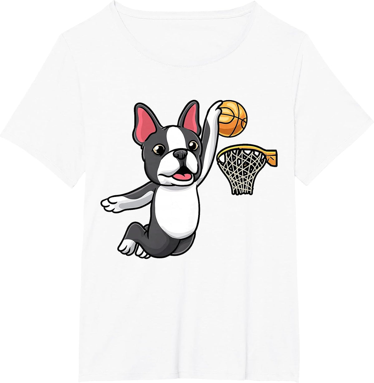 Boston Terrier Dog Playing Basketball Kids T-Shirt - White
