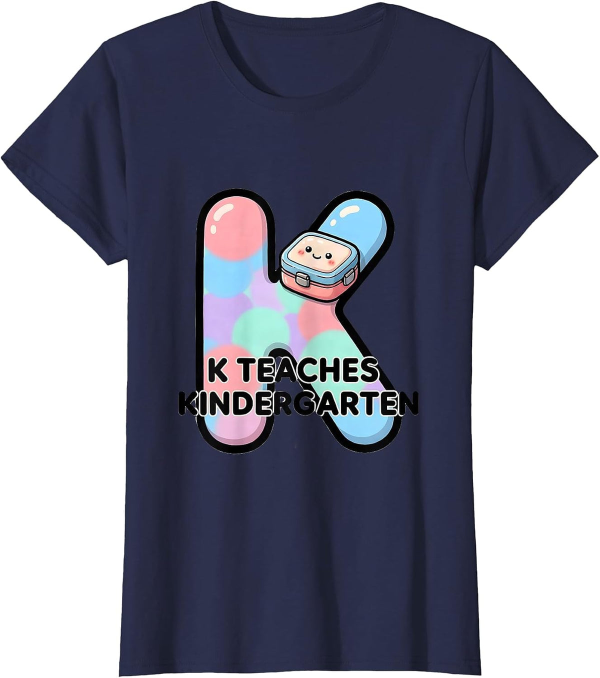 Women's K Teaches Kindergarten Cute Kawaii Back To School Teacher T-Shirt - Navy Blue