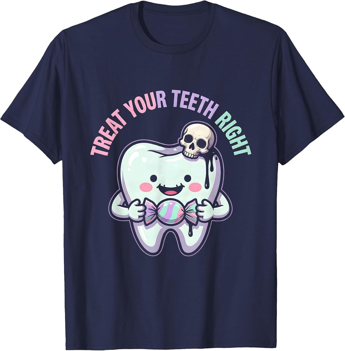 Treat Your Teeth Right Dental Halloween Design T-Shirt - Navy Blue