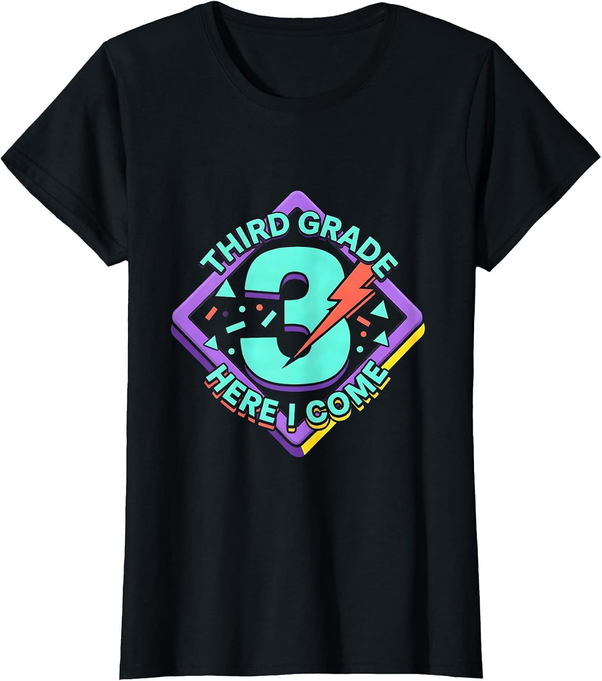 Third Grade Here I Come Retro Teacher Lightning Bolt T-Shirt - Black