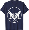 Hummingbird Heart Flower Nature Lover Design T-Shirt - Navy Blue