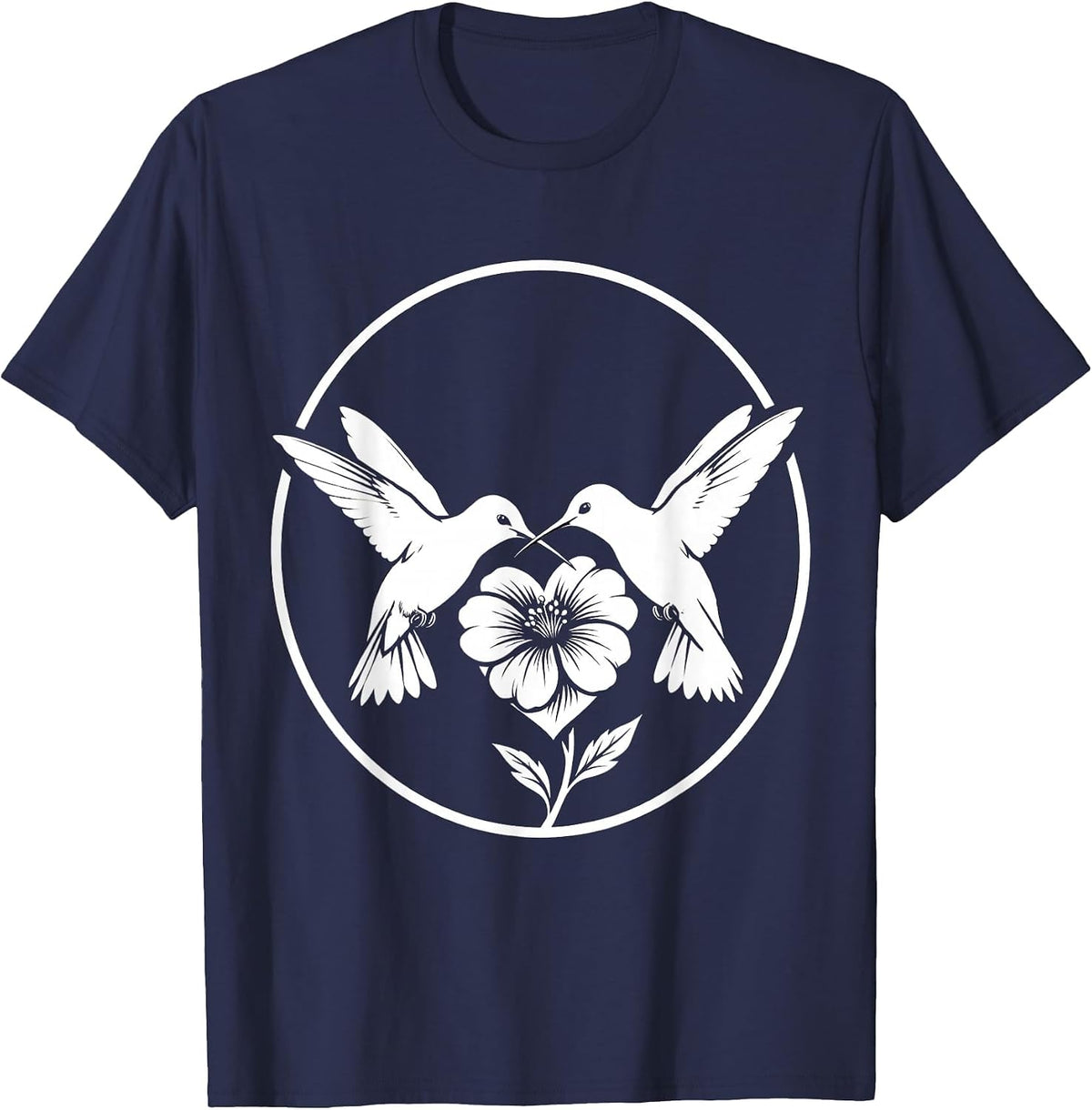 Hummingbird Heart Flower Nature Lover Design T-Shirt - Navy Blue