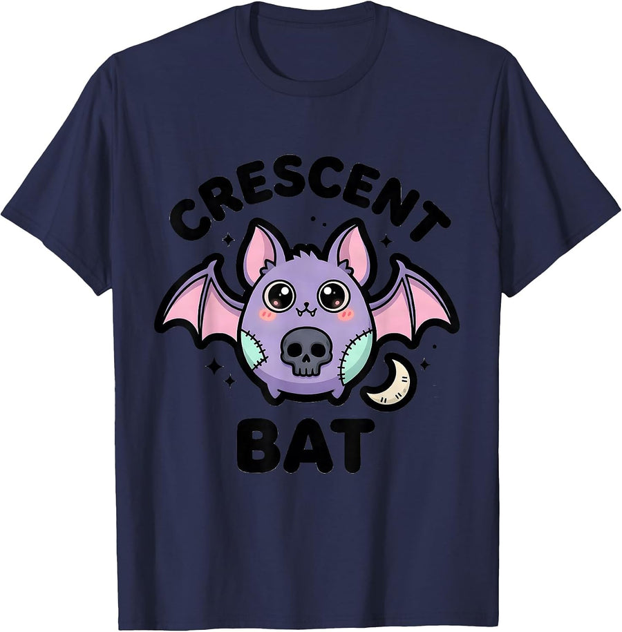 Crescent Bat Pastel Goth Kawaii Cute Creepy Bat Lover T-Shirt - Navy Blue