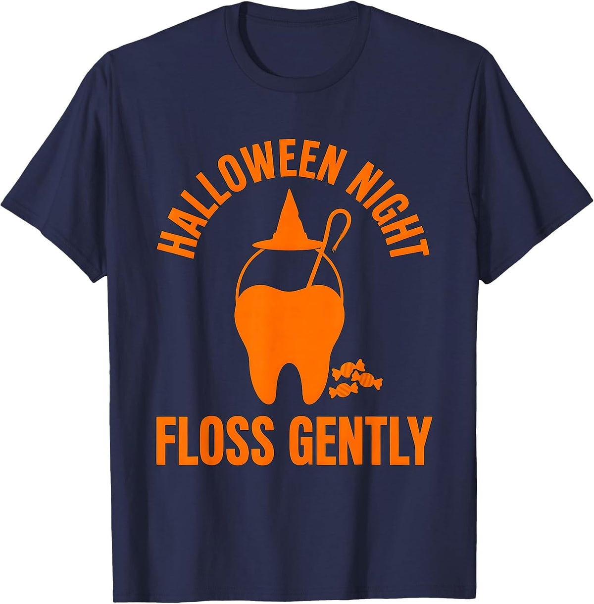 Men's Halloween Night Floss Gently Dental Humor Costume T-Shirt - Navy Blue