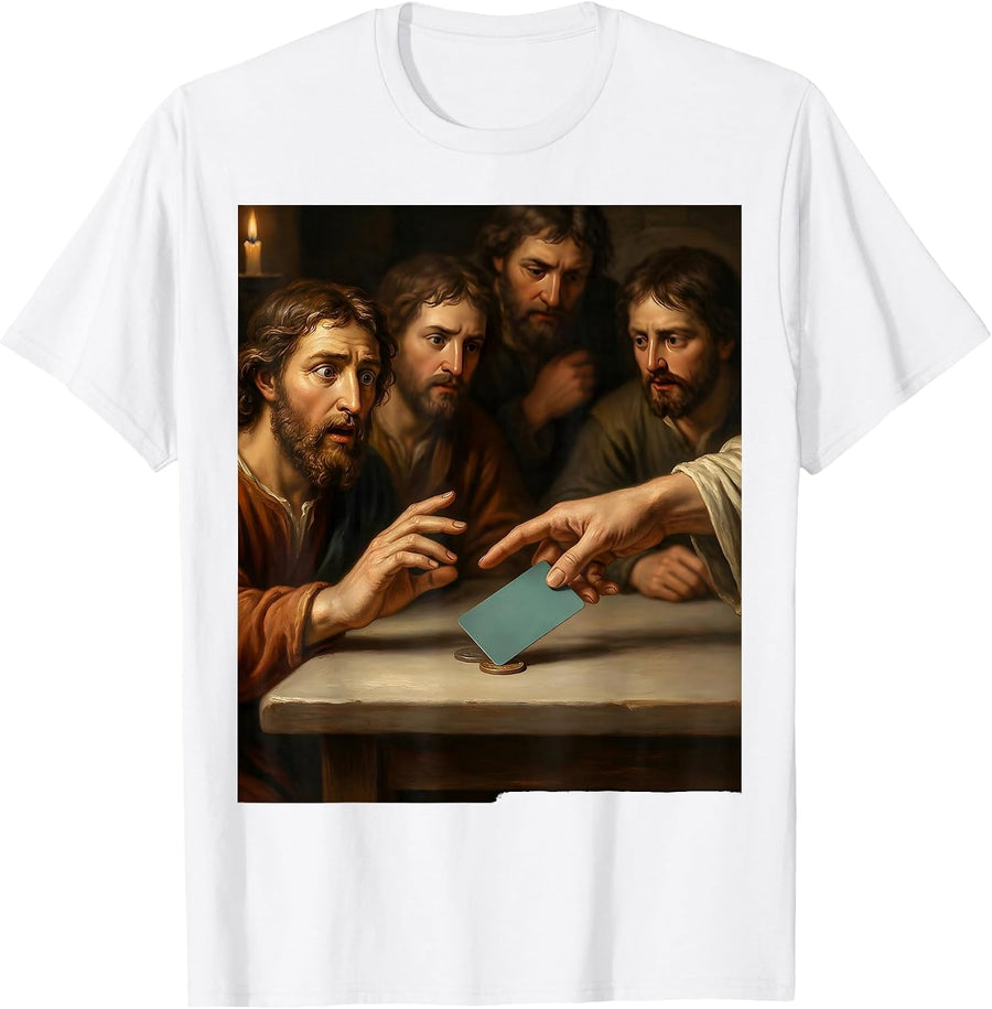 Men's Caravaggio Tavern Scene Art History Enthusiast Parody T-Shirt - White