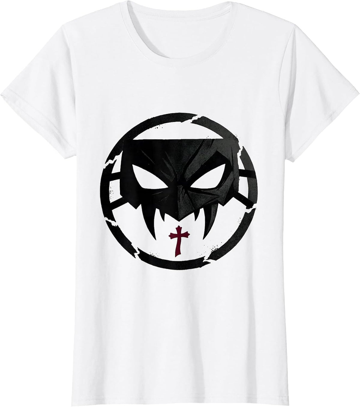 Women's Vampire Eye Mask Badge Y2K Grunge Goth Alt Streetwear T-Shirt - White