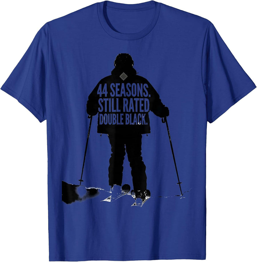 44 Seasons Still Rated Double Black Ski Humor Winter Sports T-Shirt - Royal Blue