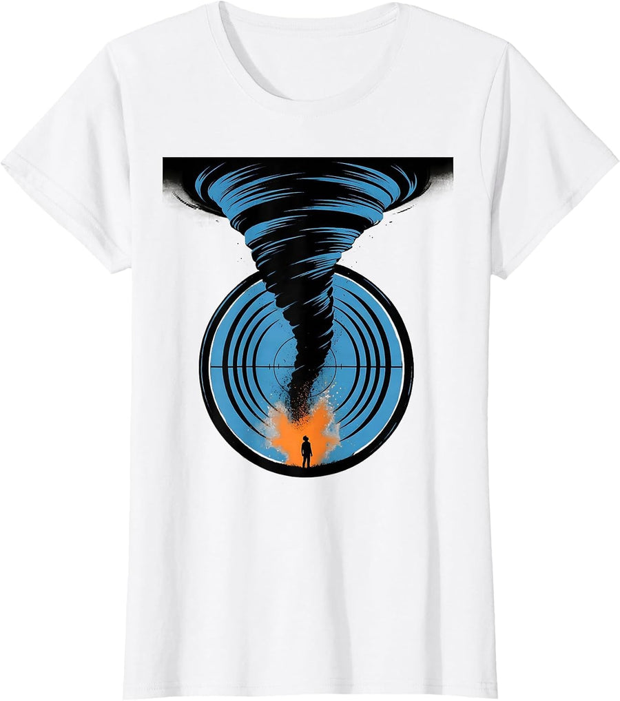 Women's Tornado Funnel Screenprint Storm Chaser Meteorology Humor T-Shirt - White