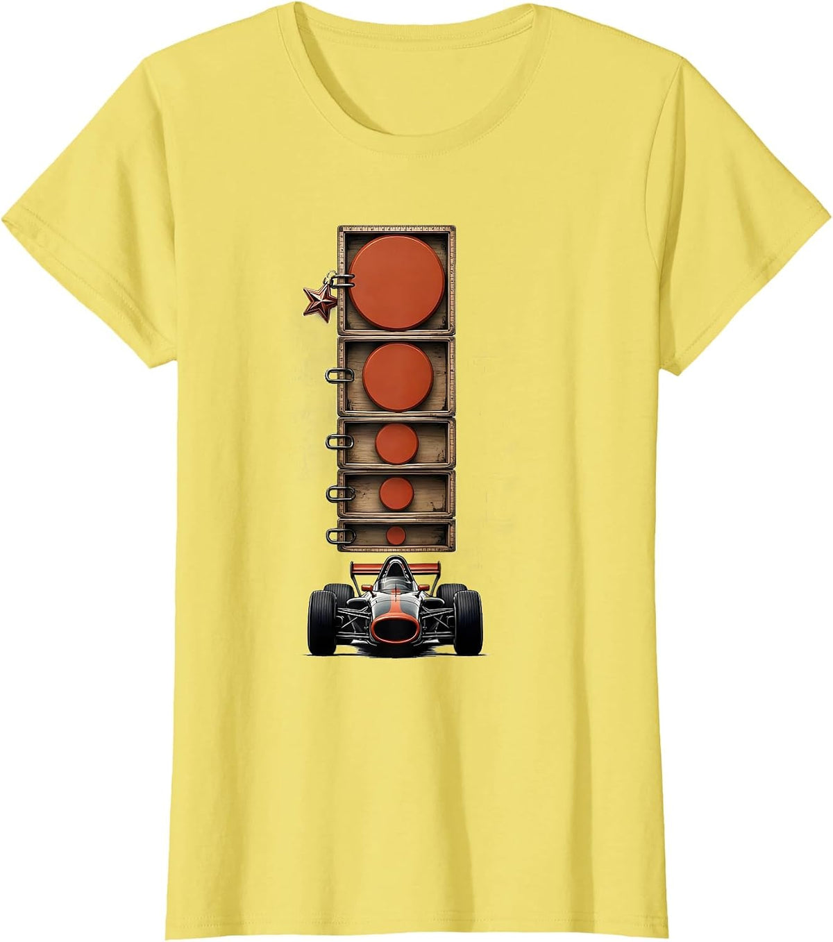 Women's Wood Type Block Chase RC Car Sprint Racer Gearhead Humor T-Shirt - Lemon Yellow